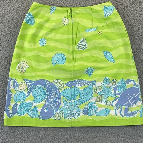 Lilly Pulitzer Skirt 0P Beachy Seashell Crab Print A-Line Skirt Green Blue VTG - Picture 5 of 11
